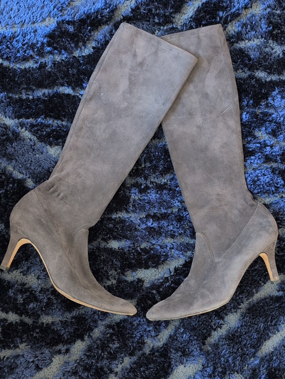 Manolo Blahnik Gray Suede Over-the-Knee Pointed-Toe Heeled Boots